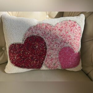 Trio Beaded Heart Accent Pillow in Red and Pink